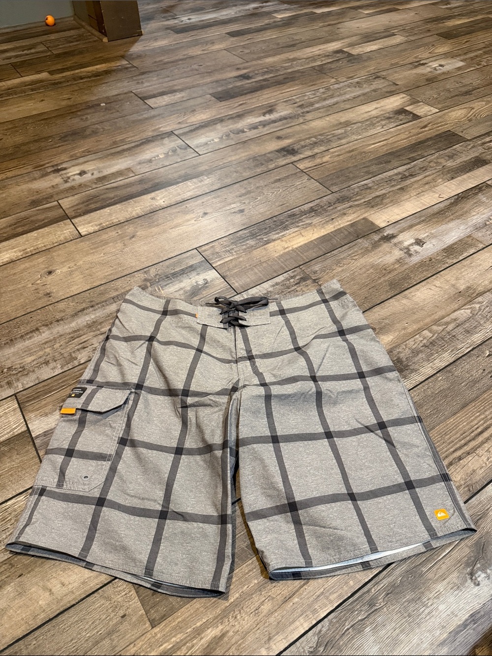 Men's Gray Plaid Swim Trunks - Brand Quicksilver